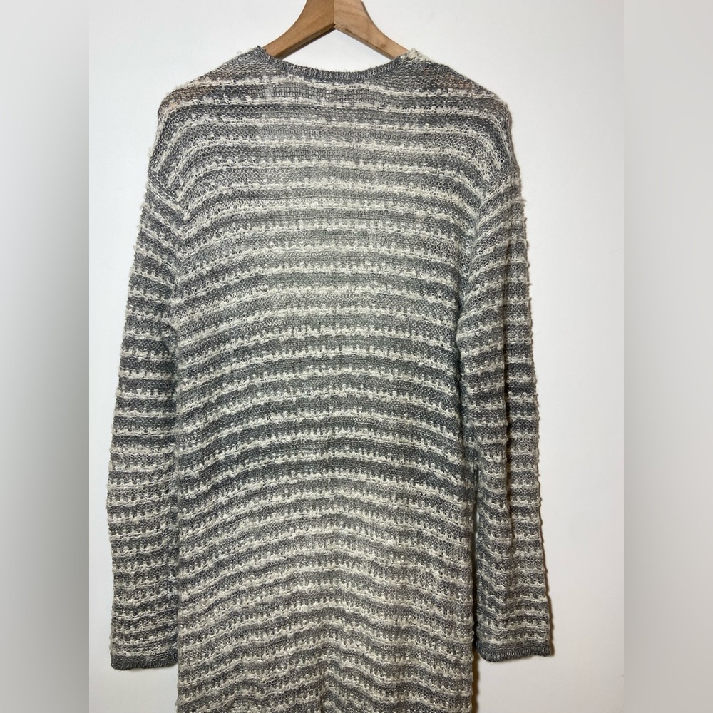 Free People Grey Smile Like You Mean It Stripe Knit L Cardigan Duster OB461298 - Picture 12 of 14